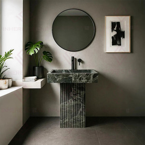 <span class=keywords><strong>Lavabo</strong></span> de Pedestal Rectangular de Mármol <span class=keywords><strong>Verde</strong></span> Alpi Acanalado, Personalizable, para Baños de Hoteles y Hogares - Product Image 5
