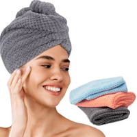 Serviette à cheveux en microfibre DZ FREATECH, texture gaufrée, lot de 3, turban de séchage super doux et absorbant, 3 boutons, pour adultes, voyage, cheveux longs