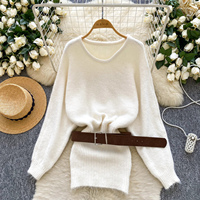 Pull-over élégant à col en V en maille ample pour femme, doux, respirant, décontracté, à manches longues, pour l'automne et l'hiver, usage quotidien