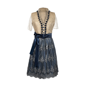 Robe traditionnelle Dirndl pour femmes, col en V, corsage perlé, jupe midi brodée florale, ceinture en satin, coupe trapèze, tenue formelle - Product Image 1