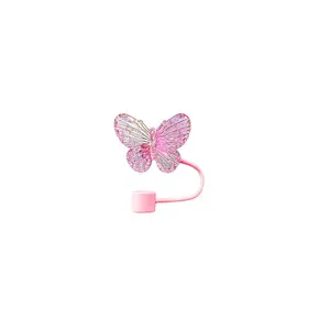 For <b>Stanley</b> Water <b>Cup</b> Accessory 10mm Silicone Heat-resistant Dust Proof <b>Straw</b> Plug Cap Butterfly Design Spill Stopper Plastic Co - Product Image 5