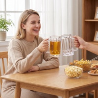Chopes à bière personnalisées en plastique PS transparent incassable avec poignée pour mariages, célébrations et bars