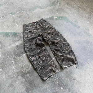 Custom Trousers High Quality Streetwear <b>Camo</b> Wide Leg Baggy Pants Heavyweight Vintage Camouflage Design <b>Men's</b> <b>Cargo</b> Pants - Product Image 1