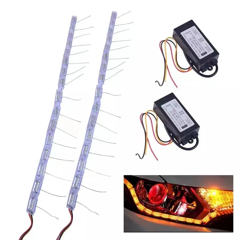 Drl tira de led de cristal para carro, luzes diurnas, à prova d' água, outros acessórios de luz de carro