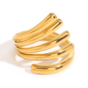 Anillo Abierto de Acero Inoxidable con Baño de Oro de 18k, Estilo Francés, Diseño Geométrico de Ondas Irregulares, Joyería Unisex de Lujo Ligero, Regalo - Product Image 1