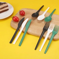 YF Box Kit de Couverts Jetables CPLA pour Camping et Famille, 24 Pièces, Taille Moyenne, pour Hôtels et Restaurants, avec Couteau et Serviette, Ensemble Automatique
