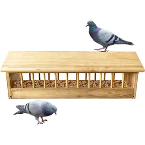 2023 Custom Logo Bamboo Bird Feeder For Garden Park Square Wild Rectangular Multiple Grids Pigeon Bird Feeder With Home Style