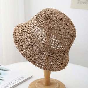 Chapeau Bob en Tricot Creux Simple Style Japonais pour l'Été, la Plage et les Voyages en Extérieur - Product Image 1