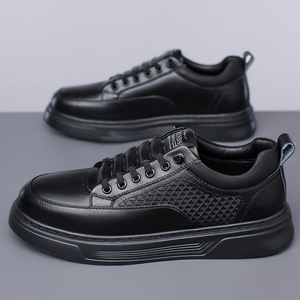 White Men's Casual <b>Leather</b> <b>Sneakers</b> Low Heel Breathable Rubber Outsole Wenzhou Made - Product Image 2