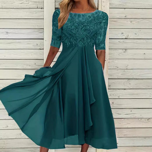 Abito in Chiffon con cuciture in pizzo traforato da sera da damigella d'onore abbigliamento donna - Product Image 2
