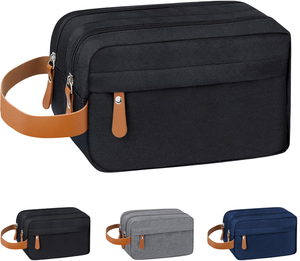 Borsa da barba da viaggio ecologica per uomo di grande capacità alla moda in pelle e tela con motivo Logo con chiusura a cerniera - Product Image 4