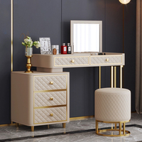 Table de toilette en cuir haut de gamme avec miroir, designs de commode, coiffeuse de luxe pour chambre à coucher, ensemble de table de maquillage