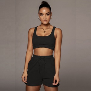 2024 verano <span class=keywords><strong>Mujer</strong></span> Crop Top pantalones cortos Conjunto personalizado <span class=keywords><strong>XS</strong></span> <span class=keywords><strong>mujer</strong></span> Casual tejido sudor corto traje personalizado dos piezas chándal - Product Image 2