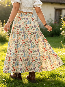 Nueva <span class=keywords><strong>Falda</strong></span> Maxi <span class=keywords><strong>Floral</strong></span> de Tallas Grandes Estilo Europeo-Americano 2026, <span class=keywords><strong>con</strong></span> Cintura Imperio, <span class=keywords><strong>Estampado</strong></span> Vintage, Transpirable, <span class=keywords><strong>con</strong></span> Lazos, Larga, de Corte A, que Estiliza la Figura - Product Image 3