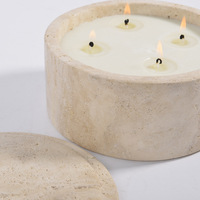 Bol à bougie de luxe en travertin, multi-mèches, texture poreuse naturelle, récipient en pierre, pot à bougie, décoration moderne pour la maison et le spa, intérieurs élégants