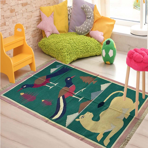 พรมปูพื้นลายป่าดงดิบสไตล์โมเดิร์น พร้อมลวดลายสัตว์ป่า ใช้ได้สองด้านและซักได้ ส่งตรงจากอินเดีย - Product Image 2