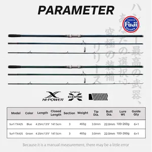 Commercio all'ingrosso di alta qualità 14ft 3 pezzi Power Surf in fibra di carbonio 3 sezioni surf casting canna da pesca in carbonio 4.25m