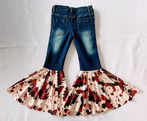 Fashion Kid's Cowhide Bell Bottoms Toddler Baby Distressed <b>Jeans</b> <b>Girls</b> Patchwork Cowhide <b>Jeans</b> Bells with Elastic Waist - Product Image 3