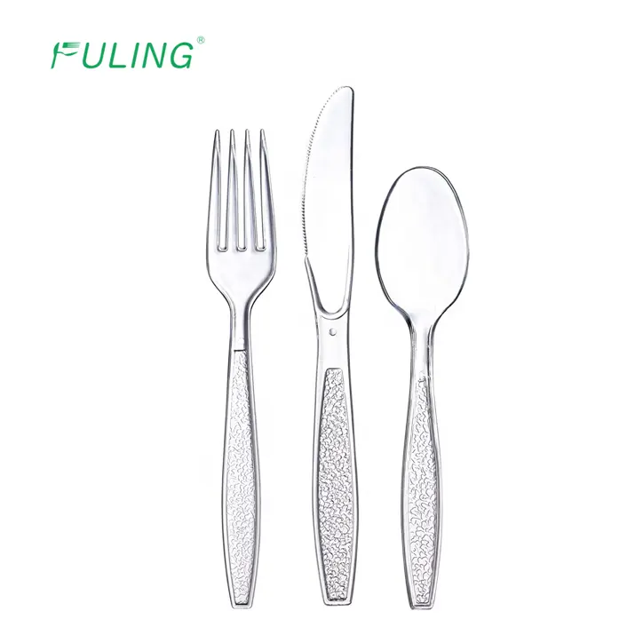 Clear Heavyweight Disposable Plastic Silverware PS Fork Knife Spoon Cutlery Set