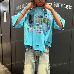 Camisetas de Hombre de Algodón 100% con Diseño Personalizado, Costuras Superpuestas, Contraste Irregular, Corte Cuadrado, Estilo Vintage, Lavado Ácido - Product Image 6