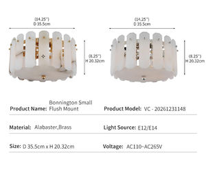 Plafonnier moderne en albâtre, luminaire de luxe pour chambre d'hôtel, décor rond en <span class=keywords><strong>dalles</strong></span> de pierre, laiton <span class=keywords><strong>LED</strong></span> Bonnington, petit plafonnier encastré - Product Image 4