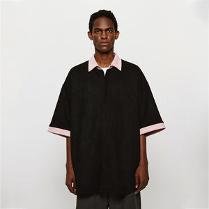 Chemise en daim à manches courtes, poids lourd, boutonnée, sur mesure pour les fabricants OEM, hommes, épaules tombantes, surdimensionnée, 100% coton, tricot à lettres - Product Image 1