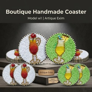 Sous-verre à cocktail perlé fait main, design coloré pour verre à boisson, décoration de table en perles de rocaille, cadeau de décoration intérieure fait main - Product Image 3