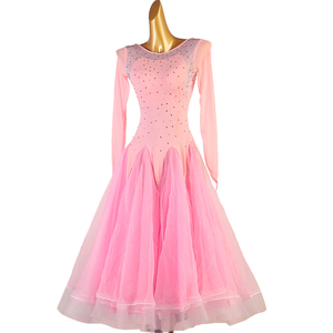 Q238 Pink Women's Modern <strong>Ballroom</strong> <strong>Dance</strong> Big Swing <strong>Dress</strong> Diamonds Waltz Performance Competition <strong>Dress</strong> 100% Polyester YZR Brand - Product Image 3