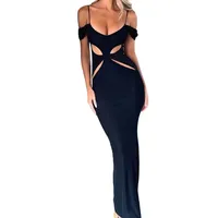 Robe longue élégante pour femme, taille haute, sans manches, noire unie, pour occasions formelles, coupe ajustée, en polyester, vente directe usine (ODM)