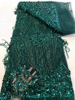 Tissu en dentelle à paillettes et perles dorées NI.AI, broderie de pierres et appliques en tulle pour robe de soirée africaine pour femmes