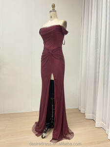 MB40410-2独特的褶腰优雅露肩性感高开缝舞会晚礼服生日婚礼毕业派对 - Product Image 4