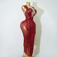 Robe sirène de luxe rouge à sequins, ornée à la main de strass, tenue de Drag Queen, vêtement de scène professionnel, robe de gala de concours, tissu en maille