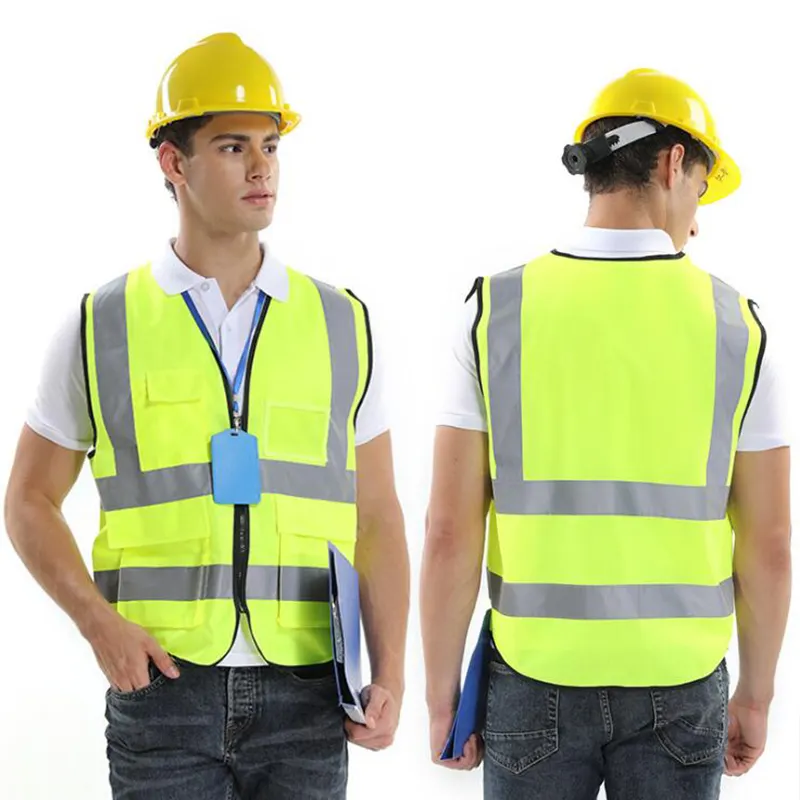 Gli ingegneri degli uomini personalizzati all'ingrosso costruiscono gilet di sicurezza di sicurezza sul lavoro giallo riflettente ad alta visibilità con logo