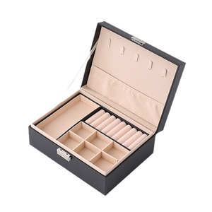 Boîte de rangement de bijoux en cuir PU avec anneau de verrouillage porte-boucle d'oreille et collier multifonctionnel Design élégant moderne - Product Image 3