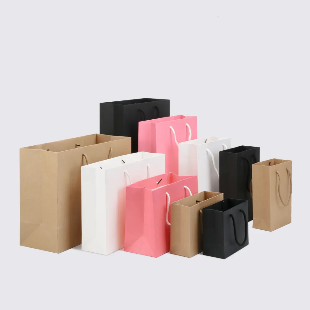 Özel etiket ucuz tote kağıt alışveriş torbası yüksek kaliteli kraft kağıt torbalar