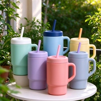 Gobelet réutilisable en silicone avec poignée et couvercle à paille, qualité alimentaire, mug de voyage, compatible lave-vaisselle et micro-ondes pour la maison et le bureau
