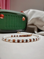 Ensemble collier et bracelet XF personnalisé en ambre, avec perles ovales en pierre naturelle, perles d'eau douce, ambre tigre, certifié GIC, pour femmes