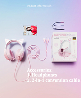 Casque d'écoute SIBYL rose avec oreilles de chat, casque musical mignon pour filles, casque filaire, microphone antibruit, casque de jeu pour enfants
