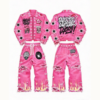 DiZNEW 2026 Blouson en jean pour homme avec lettres graffiti, effet déchiré et impression numérique, du premier fabricant