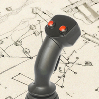 Manette de commande industrielle à axes X et Y avec poignée et quatre boutons poussoirs pour machines de construction