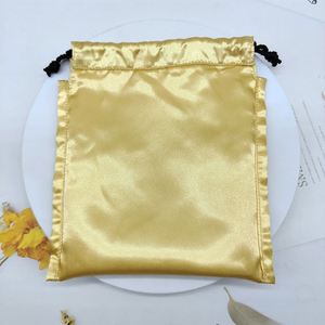 Double Layer Custom Logo Gold Satin Drawstring Pouch Premium for Cosmetic Packaging and Skincare Storage - Product Image 4
