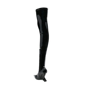 Botas Altas hasta el Muslo para Mujer, con Tacón de Cuña de Forma Única, Ajustadas, con Punta en Pico, de Charol, Botines Largos - Product Image 2