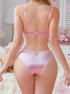 Conjunto de Lencería Sexy de Encaje y Satén <span class=keywords><strong>Rosa</strong></span> para Mujer, Conjunto de Dos Piezas Sensual con Bralette y Braguita de Talle Bajo para Dormir - Product Image 4