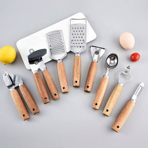 <b>Kitchen</b> <b>Gadgets</b> Home Acacia Wood Handle Stainless Steel Egg Beater Ice Cream Scoop Pizza Knife Items - Product Image 1