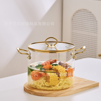 Poêle à frire en verre à double poignée, style chinois, épaissie, grande capacité, transparente, pour usage domestique et commercial