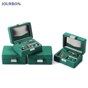 Jourbon Top quality Dark Green Microfiber Gemstone Box Small Gift Jewelry Storage Case with lock