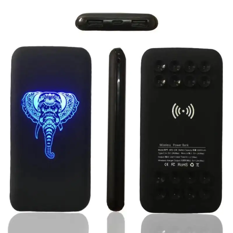 Powerbank à aspiration sans fil 10000mAh, batterie externe lumineuse avec Logo Led