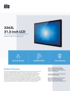 Distribuidor Oficial Autorizado <span class=keywords><strong>Elo</strong></span> 3263L E343671 Pantalla LCD de 32 Pulgadas con Marco Abierto Full HD VGA para 1.4 USB, Vidrio Transparente de 40 Puntos Táctiles - Product Image 5