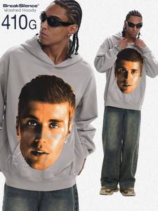 Áo len nỉ có mũ trùm đầu in họa tiết retro, kiểu dáng rộng rãi dành cho nam Justin Bieber Thu 2025, in kỹ thuật số trực tiếp, phong cách phim ảnh Mỹ - Product Image 6
