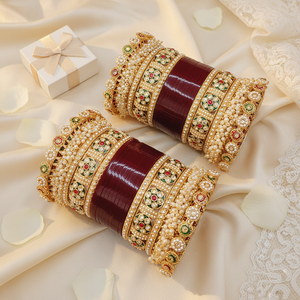 Elegant Bridal <b>Bangles</b> & Bracelets <b>Set</b> Pota Stone & Pearls Acrylic Premium Designer Jewelry - Product Image 3